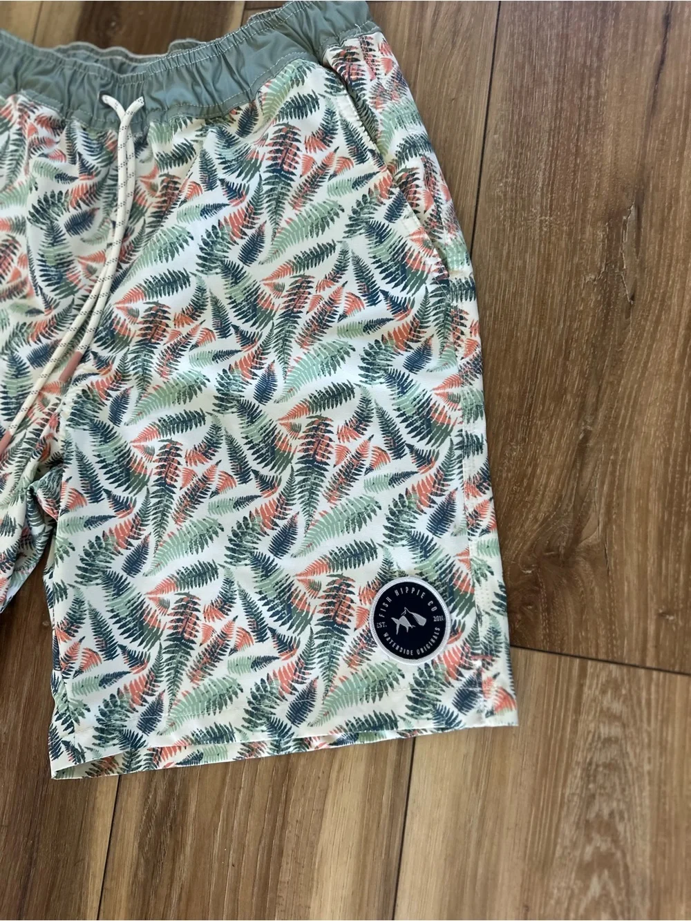 Fish Hippie Men's Green Tropical Print Swim Trunks Volley Short